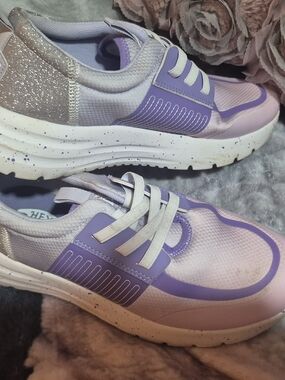 Hey Dude Lavender Purple and Silver Women's Casual Sneakers